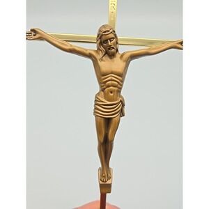 Vintage Italian Crucifix Jesus on Cross INRI Wall Hanging Gold Tone Metal 10"